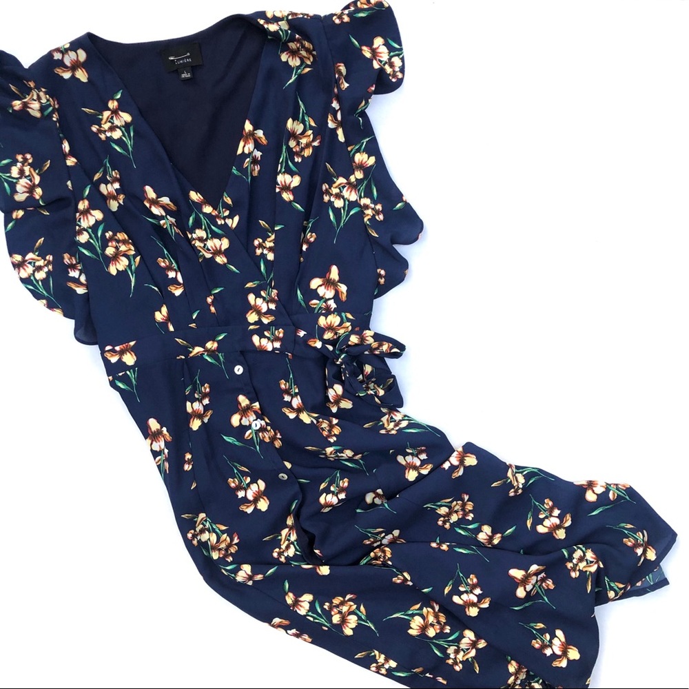 Lumiere Wrap Midi Dress Size L Blue Floral